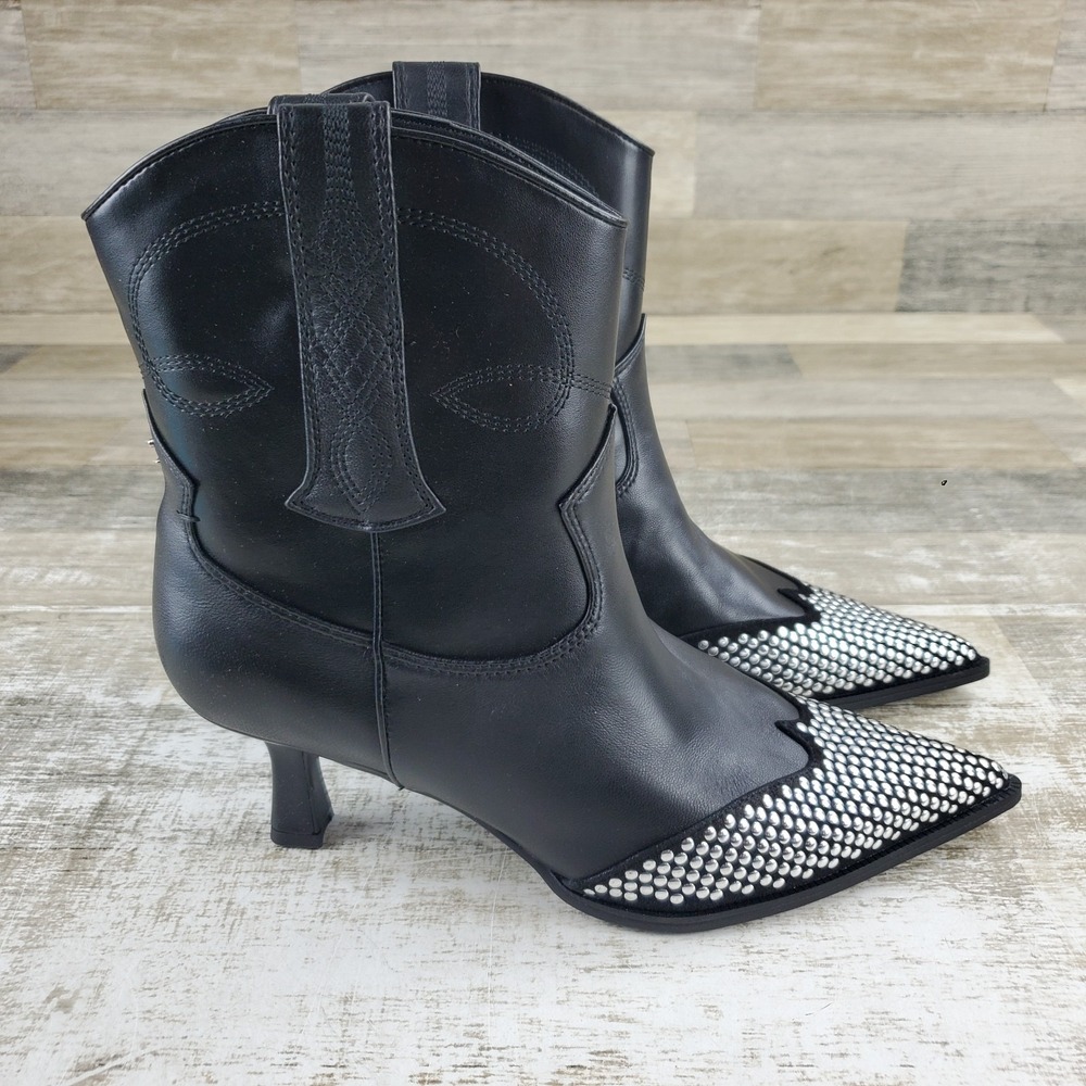 Sam Edelman Yolanda Womens Western Boot Sz 9.5 M Black Metal Kitten-Heel Classic